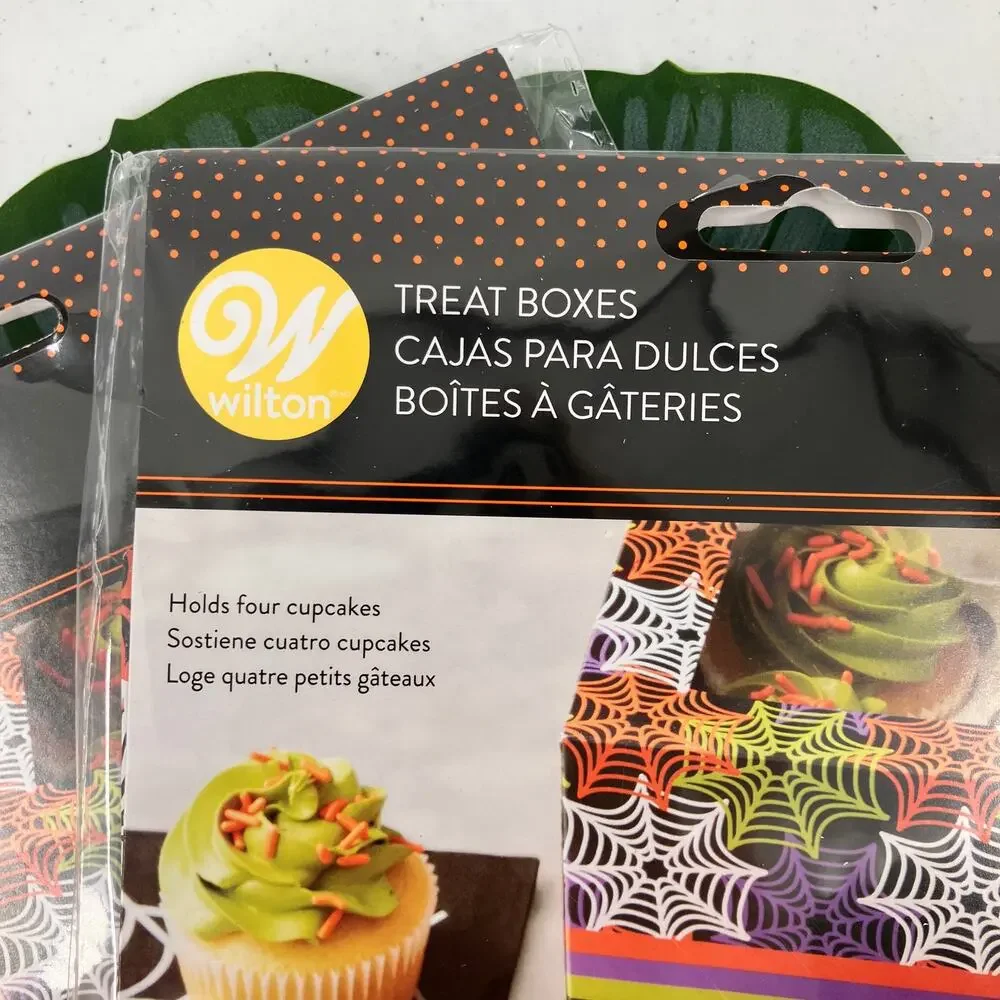 Wilton Orange Black Green Clear Window Spider Web Halloween Cupcake Treat Boxes